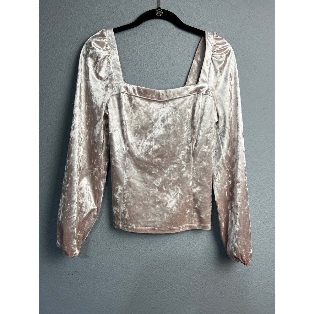 Anthropologie‎ Pink Crushed Velvet Square Neck Smocked Puff Sleeve Blouse Small